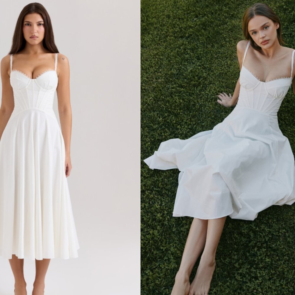 House of CB 'Steffani' white stretch cotton midi sundress